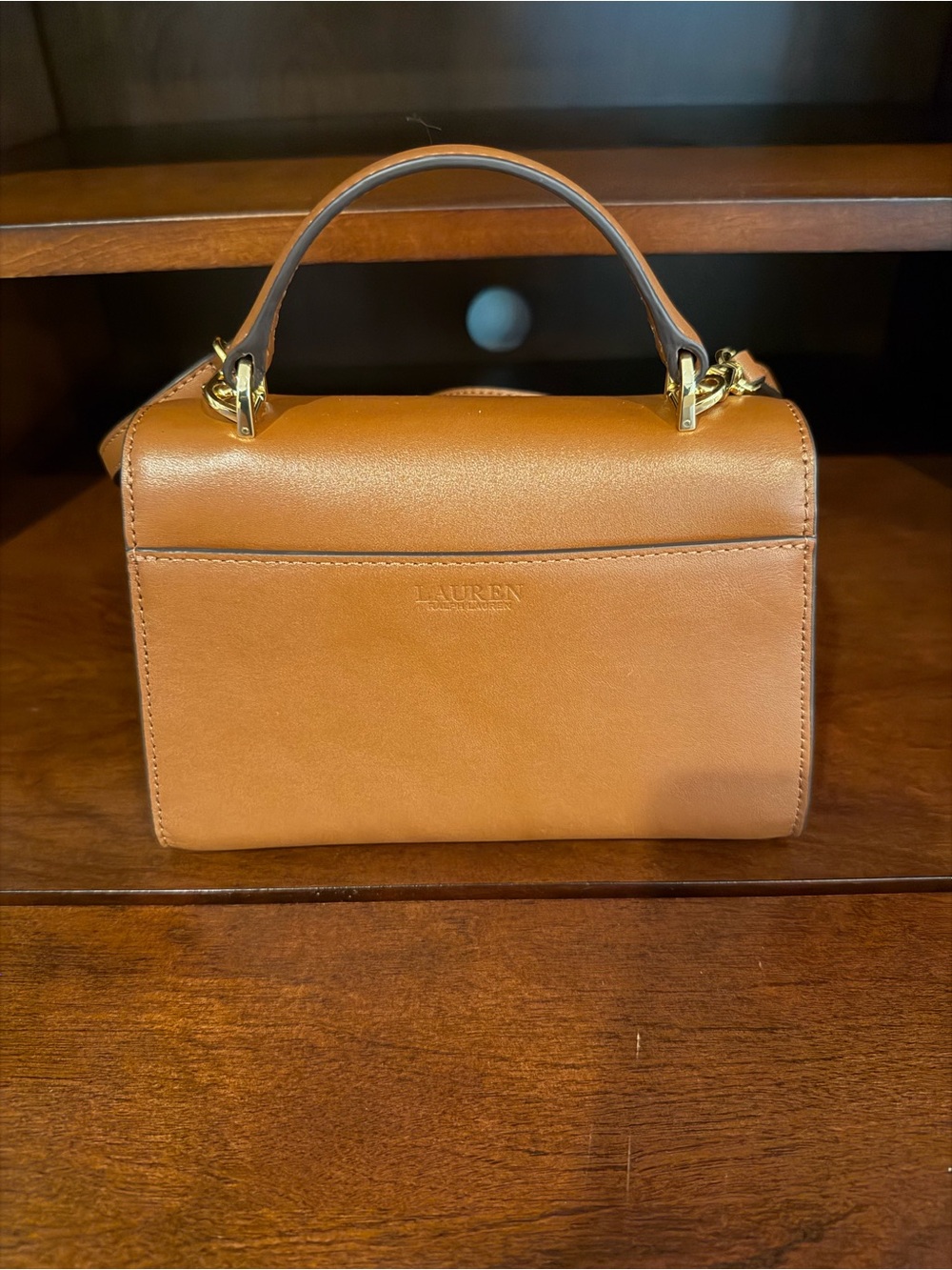 Ralph Lauren Tan Leather Top-Handle Crossbody Bag - Picture 3 of 7